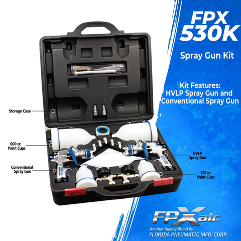 Gravity Feed HVLP Spray Gun Kit With Dual Guns, 600cc And 120cc Cups, Regulators, Accessories in Carry Case, FPX-535K