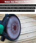 Gloved hand holding DIY Pro Grade 9 Inch Drywall Sanding Discs Set 50 Pack With 8 Hole Hook and Loop Backing on sander