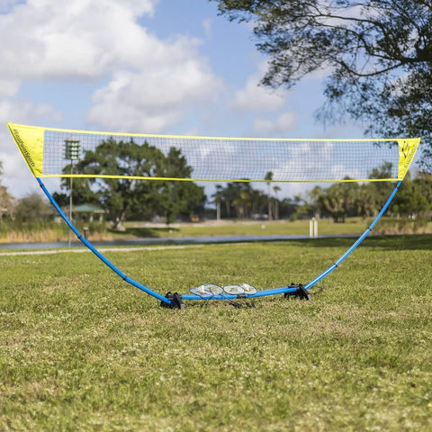 Backyard Badminton Set With Easy Setup Net 4 Steel Shaft Rackets 2 Durable Shuttlecocks 15 Feet Wide And 5 Feet Tall Court