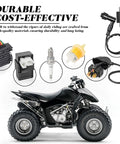 Beefed Up High Performance Ignition Coil Kit With 6 Pin AC CDI Box Regulator Rectifier Solenoid Relay D8TC Spark Plug And Fuel Filter For CG150cc 200cc 250cc Chinese ATVs Quad Go Karts shown with components and ATV