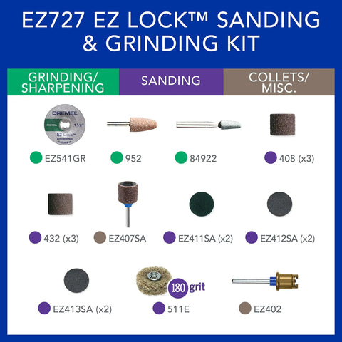 Heavy Duty EZ Lock Sanding And Grinding Rotary Tool Accessories Kit With Eighteen Pieces for quick detail work and sharpening.