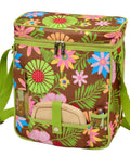 Super Chill Floral Picnic Basket Cooler With Divided Section And Hardwood Cutting Board Cheese Knife Set Plus Corkscrew, 13.25 inches tall.