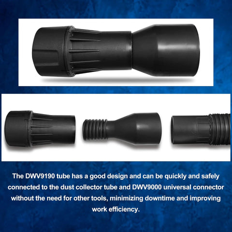 Hose Adapter For Dust Collection System Plug And Play Compatible With DWV9000 Universal Connector Replacement Part For Dust Collector Attachment Easy Install And Secure Fit, black adapter shown front and side view