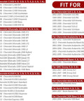 Fitment chart listing compatible Chevy and GMC models from 1988-2013 for rear axle wheel bearing and seal kit.