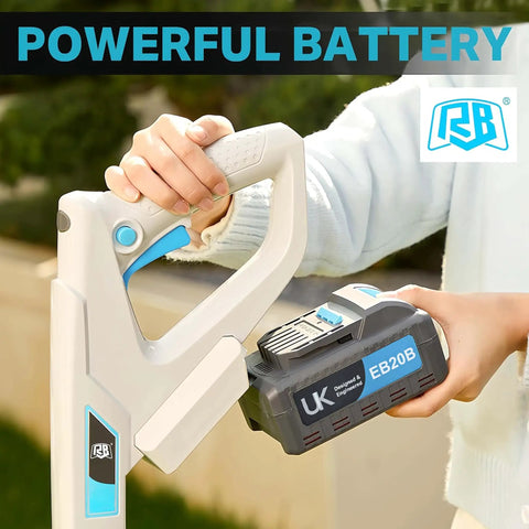 40V 9 Inch Cordless Lawn Mower With Battery And Charger For Small Yards Ultra Lightweight And Compact Brushless Motor For Low Maintenance Mulching Easy Start No Fuss For Small Lawns Up To 540 Sq Ft, battery close-up