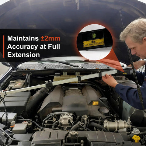 Telescoping Measuring Tram Gauge For Pros And DIY Builders Adjustable 28 Inches To 10 Feet Lightweight Aviation Aluminum Tool With Metric And US Markings Four Pointers For Precise Alignment In Car Repair Construction And Machinery Maintenance used in engine bay