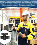 Four Pack 16mm Push To Connect Ball Valve Fittings For Pneumatic Systems, Black 0-60 Degree Flow Control in industrial setup