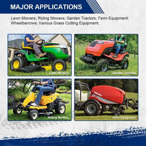 Major applications for lawn mowers, riding mowers, garden tractors, and farm equipment