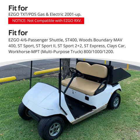 Spindle King Pin Tube Bushing Kit For EZGO TXT PDS 2001 And Up shown on white golf cart on grass.