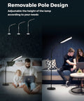 LED Floor Lamp With Remote, Dimmable 2000K-6500K with removable pole design shown in living room setting