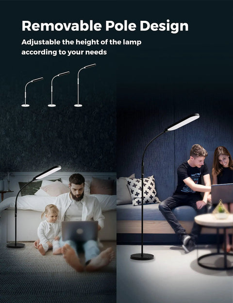 LED Floor Lamp With Remote, Dimmable 2000K-6500K with removable pole design shown in living room setting
