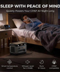 Man using CPAP powered by S1000 Pro Portable Power Station With 3000W Surge And 2200W Continuous, beside bed for backup