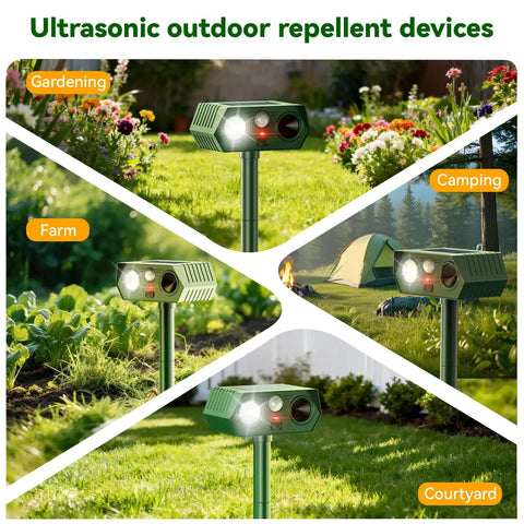 Motion Sensor Ultrasonic Outdoor Animal Deterrent With LED Strobe Lights For Cats, Dogs, Deer, Fox, Raccoon, Squirrel, Skunk And Rabbit For A No Fuss Lawn Yard Wildlife Repeller 2 Pack in garden, farm, camping, and courtyard
