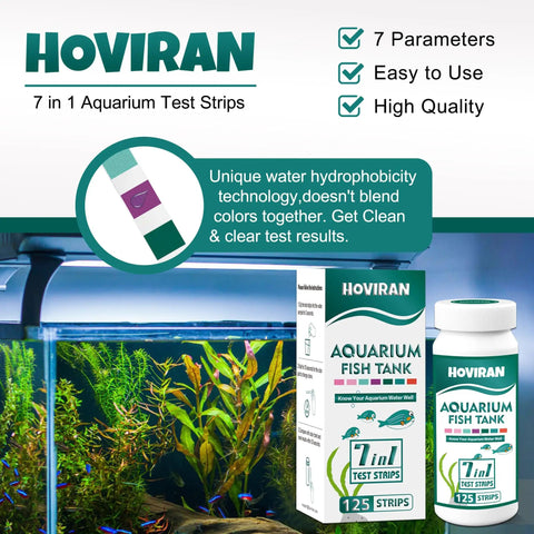 Pro 7 Way Aquarium Test Strip Kit Includes 125 Green Strips for easy water quality checks in fish tanks and ponds.