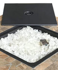 Outdoor Propane Fire Pit Table Top With 40,000 BTU, 30x30 Inch Square Tile Table Top, with white fire glass and burner cover