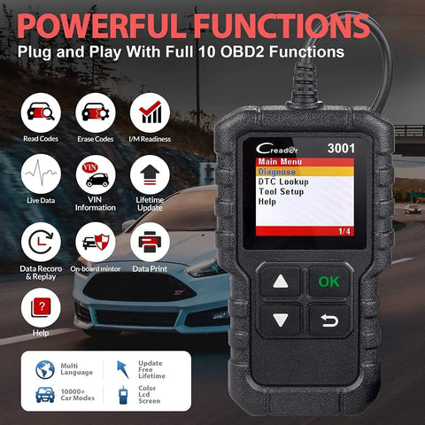 Creader 3001 OBD2 Scanner Reads And Clears Engine Fault Codes With Mode 6 CAN Diagnostic Tool For All OBDII Cars Since 1996