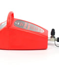 Straight Up Slick Pneumatic Vacuum Pump For Auto Air Conditioning Service Heavy Duty Design, red casing, side view, quick connect fitting.