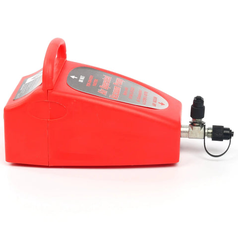 Straight Up Slick Pneumatic Vacuum Pump For Auto Air Conditioning Service Heavy Duty Design, red casing, side view, quick connect fitting.