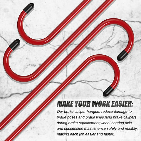 Hella Tough Brake Caliper Hooks With Thick Rubber Pads For Straightforward Disc Service And Pro Level Suspension Overhauls Set Of Two Bright Red Clamps laid on a surface.