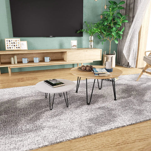 Living room with coffee tables using Hairpin Leg Set 16 Inch Black Metal Table Legs With Rubber Floor Protectors Four Pack