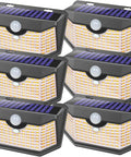 Top Tier 120 Led Solar Outdoor Lights With PIR Motion Sensor And Three Smart Modes For Yard six pack, black housing, warm glow.