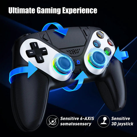 RGB Wireless Gamepad For PS5 PC And Mobile With Turbo Macro Dual Vibration showcasing buttons and grips