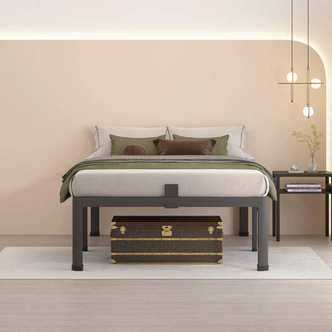 Heavy Duty Twin Bed Frame Built Different With Round Corner Legs And Mattress Slide Stopper Solid Steel Framework Handles 3000 Lbs Easy black finish with bedding
