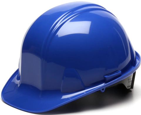 Blue Hard Hat With 4 Point Ratchet Suspension And Rain Trough Low Profile Safety Cap For The Worksite Comfort Adjustable One Size Polyethylene Construction Helmet