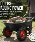 Heavy Duty Dual Wheel Workhorse Wheelbarrow Garden Cart With 500 Lb Capacity Extra Large Wheels Built In Stand Jet Black carrying logs