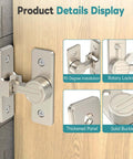 Product details of Heavy Duty 90 Degree Barn Door Lock With Zinc Alloy Build, showing latch, rotary lock, and buckle features, nickel finish.
