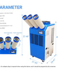 Badass Heavy Duty Spot Cooler 22178 BTU 220V showing dimensions and specifications for industrial cooling applications.