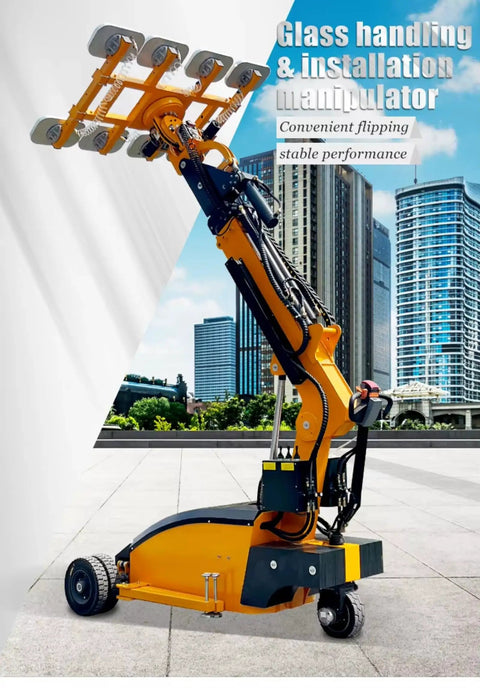 Industrial Electric Glass Lifter Offering Hardcore Vacuum Suction Grips And Multi Cup Handles for slick installations outdoors.
