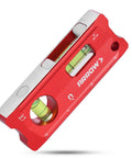 4 Inch Torpedo Level Offering Killer Magnet Grip And Dead On Accuracy, red aluminum with bubble and measurement markings.