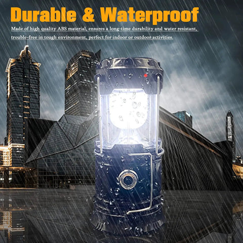 Two Pack Collapsible Camping Lantern With Solar USB Rechargeable Portable Waterproof LED Light That Doubles As Lantern And Flashlight in rain