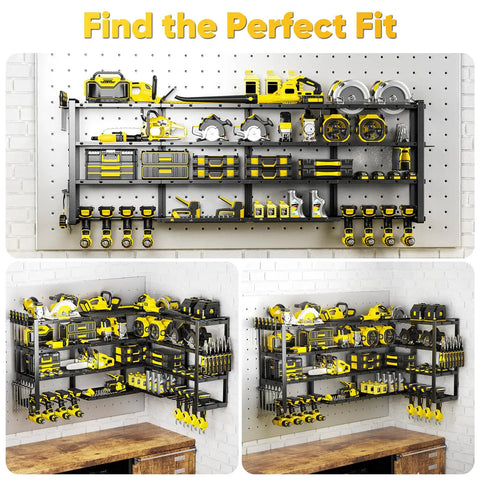 Massive 64 Inch Power Tool Organizer Wall Mount With 1000 Lbs Load Capacity, Heavy Duty 4 Tier Garage Storage Rack With 8 Drill Holders