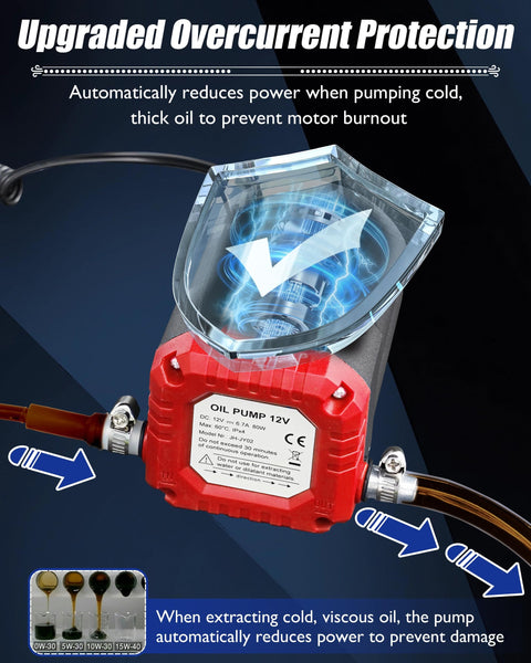 12V 80W Oil Extractor Pump For Spill Free Engine Oil Changes And Fluid Transfer, Electric Oil Pump For Cars, Boats, Mowers
