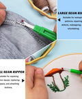 Seam Ripper Kit With 2 Large And 2 Small Stitch Removers in use, showcasing seam and embroidery work close-up.