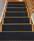 15 Piece Indoor Stair Treads For Wooden Steps Grippy Non Slip Carpet Treads With Gray Stripe Design Polyester Runner Mats