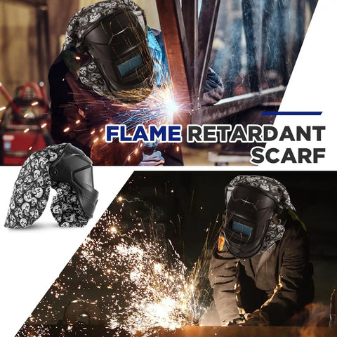 2 Pack Welding Helmet Cover And Bib Set With Flame Retardant Fabric, Press Fit Neck Seal, for Welders and Metalworkers in action