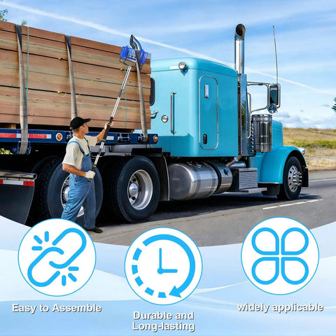 Person using Rugged Edge Protector Handle Pole With Sponge Grip, V Shaped Corner Guards on flatbed truck cargo