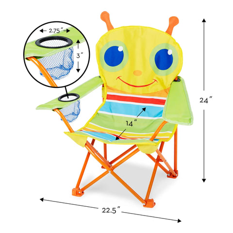 Giddy Buggy Kid-Sized Folding Lawn And Camping Chair with Cup Holder and Water-Resistant Fabric, 24 inch durable seat for kids.