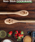 2 Piece Funny Wooden Spoons For Cooking The Office TV Show Gift on kitchen table with ingredients