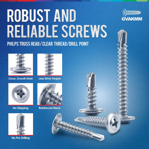 Versatile Sheet Metal Screws Kit With 155 Self Tapping Tek Screws In Six Sizes From Half Inch To Two Inches Zinc Plated