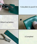 Punch tool and button for Chain Link Fence Privacy Slats Tape Roll 250 Ft By 0.15 Ft Includes 200 Fasteners And Punch Tool UV Inhibited Green Polyethylene