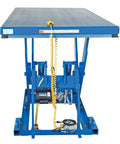 Heavy Duty Electric Hydraulic Lift Table With Four Sided Toe Guards 48 By 96 Inch Steel Deck 4000 Lb Capacity smooth operator blue angle view