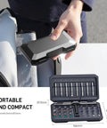 42 In 1 Magnetic Screwdriver Set With Ratcheting Handle And 40 Plus Bits In A Portable Storage Case displayed in hand