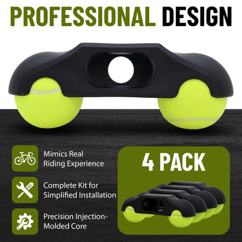 Rocker Feet Adapters With Tennis Balls 4 Pack For Kickr Core V2 Indoor Bike Trainers shown with precision molded design.