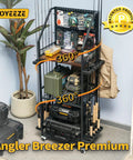 Rolling Garage Fishing Rod Organizer Cart With Pegboard And Lockable Wheels 3 Tier Pole Rack Displayed in a Garage