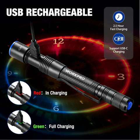 Two In One UV Pen Flashlight With White Light And 395nm Black Light, USB C Rechargeable shown charging with USB-C cable