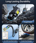 No Sweat Setup Level 1 And 2 EV Charger With Holder, 110V To 240V J1772 Portable Electric Vehicle Charger close-up on durable design.